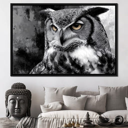 Noir Owl Golden Eyes Portrait - NicheCanvas