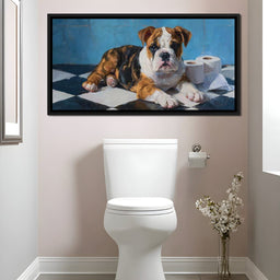 Bulldog Bathroom Mischief - NicheCanvas