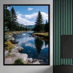 Mountain River Pines Reflection - NicheCanvas