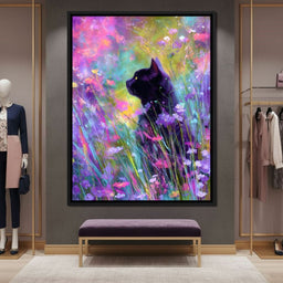 Midnight Feline Among Wildflowers - NicheCanvas