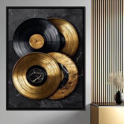 Gold Vinyl Records Noir Marble - NicheCanvas