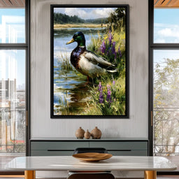 Solitary Mallard By The Still Shore - NicheCanvas