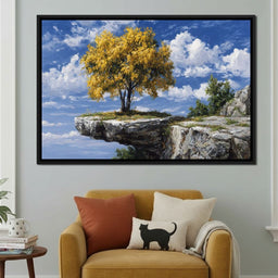 Golden Tree Sky Cliff View - NicheCanvas