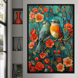 Songbirds Perched in Blooms - NicheCanvas