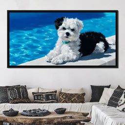 Puppy Relaxation by the Pool - NicheCanvas