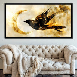 Golden Flight Under Crescent Moon - NicheCanvas
