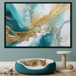 Oceanic Gold Turquoise Abstract - NicheCanvas