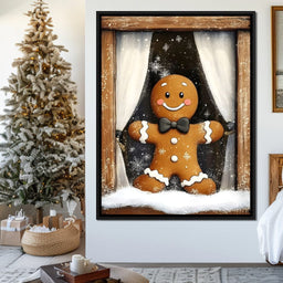 Gingerbread Joy At Snowy Window - NicheCanvas