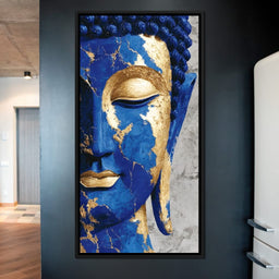 Cobalt Gold Buddha Portrait - NicheCanvas
