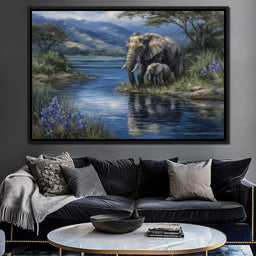 Elephant Family Riverbank Dream - NicheCanvas