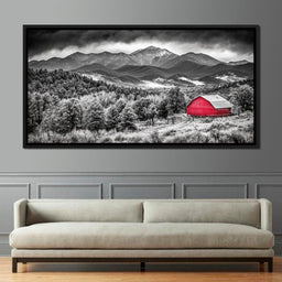 Red Barn in Monochrome Vista - NicheCanvas