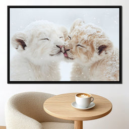 Winter Embrace Lion Cubs - NicheCanvas