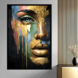 Radiant Gold Drip Face Painting - NicheCanvas