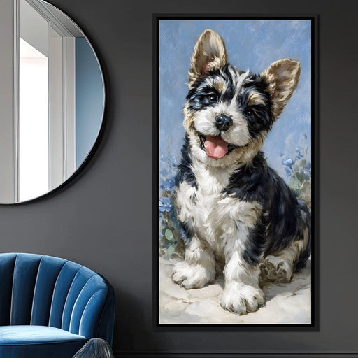 Puppy Grin with Floral Charm Canvas Print