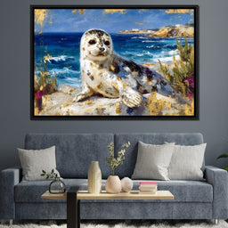 Coastal Seal Gold Brushed Sea - Neal Hackett - NicheCanvas