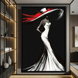 The White Dress - Elegant Silhouette in Red - NicheCanvas