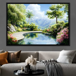 Mountain Garden Paradise Pond - NicheCanvas