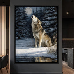 Moonlit Wolf Winter Howl Night - NicheCanvas