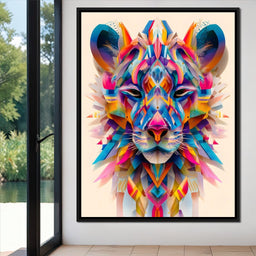 Vivid Geometric Lion Majesty - NicheCanvas