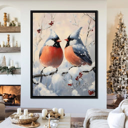 Winter Cardinals Berry Meeting - NicheCanvas