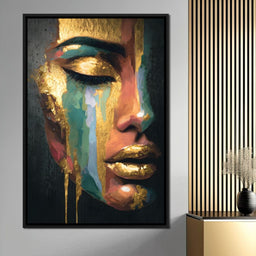 Golden Radiant Abstract Face - NicheCanvas