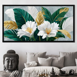 Gilded Tropical White Peony - NicheCanvas