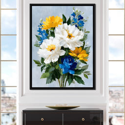 Golden White Blue Garden Posey - NicheCanvas