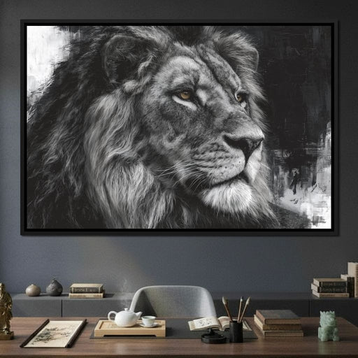 Regal Lion Monochrome Portrait Canvas Print