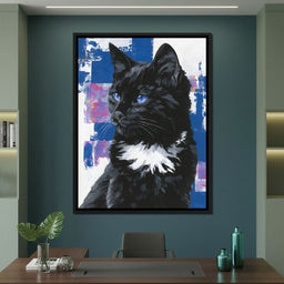 Nocturnal Blue Eyed Feline Portrait - NicheCanvas
