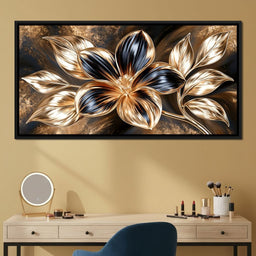 Gilded Petals Upon Liquid Shadows - NicheCanvas