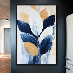 Golden Indigo Leaves - NicheCanvas