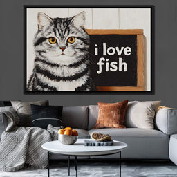 Tabby Cat Loves Fish - NicheCanvas