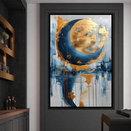 Golden Swirls on Sapphire Tides - NicheCanvas