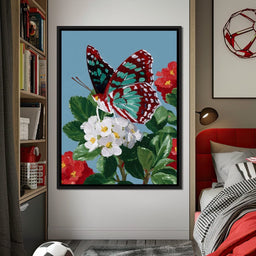 Turquoise Wing On Summer Blossoms - NicheCanvas