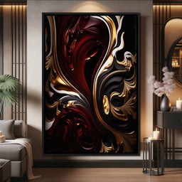 The Marble-Lux Collection: Dark Red & Vibrant Gold 06 - NicheCanvas
