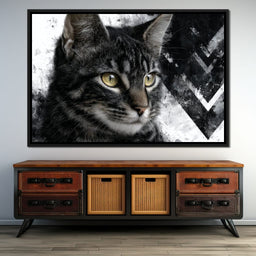 Monochrome Cat Golden Eyes - NicheCanvas