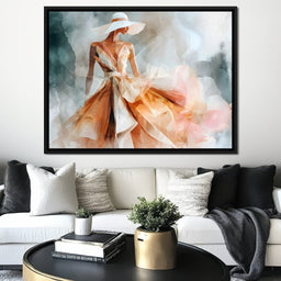 Sun Hat Lady in Peach Gown - NicheCanvas