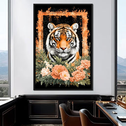 Majestic Tiger Floral Portrait - NicheCanvas