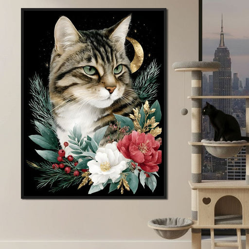 Moonlit Floral Gold Tabby Canvas Print