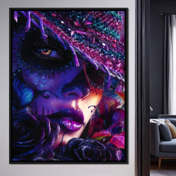 Neon Sugar Skull Rose Beauty - NicheCanvas