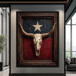 Texas Longhorn Lone Star Barnwood - NicheCanvas