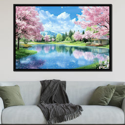 Cherry Blossom Lakeside Harmony - NicheCanvas