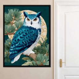 Sapphire Owl Moonlit Pines - NicheCanvas