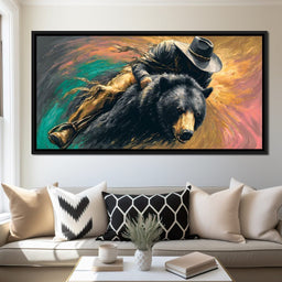 Cowboy Charge On Midnight Bear - NicheCanvas