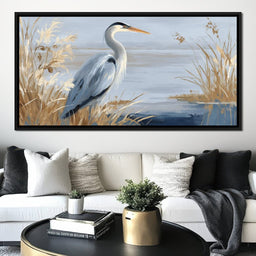 Coastal Heron Marsh Stillness - NicheCanvas
