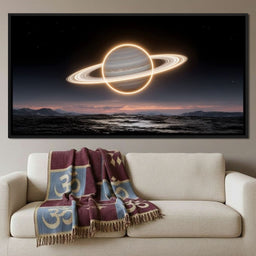 Luminous Saturn Over Alien Sea - NicheCanvas