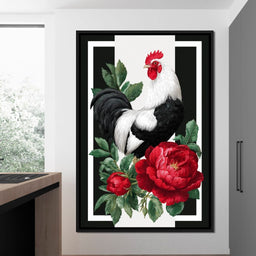 Rooster With Peony Garden - NicheCanvas