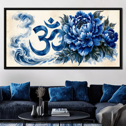 Om Blue Peony Meditation Mood - NicheCanvas