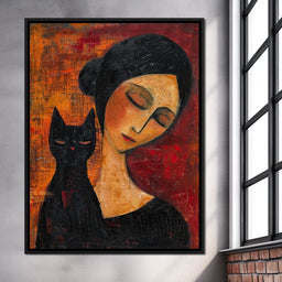 Contemplative Harmony with Cat - NicheCanvas