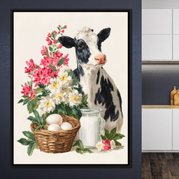 Farmhouse Cow Milk And Blooms - NicheCanvas
